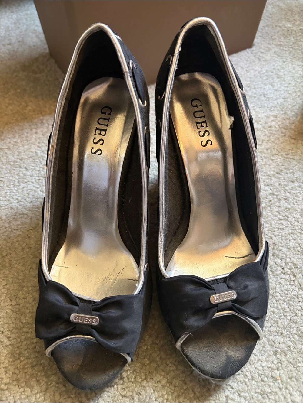 GUESS Black Peep-Toe Bow Heels